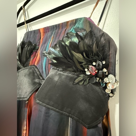 Peacock Diffusion Maxi‎ Dress with Feathers, Jewels & Leopard Print – UK 12 - Picture 5 of 9